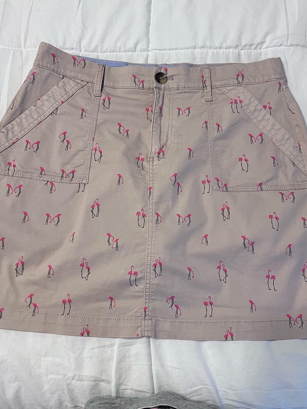 croft & barrow tan skirt with pink flamingo accents